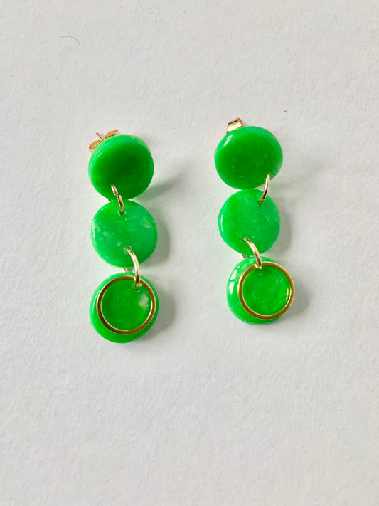 Green Mix Mini Circle shaped Handmade Polymer Clay Earrings